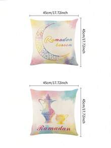 2pcs/Set Sarung Bantal, Sarung Bantal Dekoratif, Motif Bulan & Lampu, Gaya Modern, Sarung Bantal Linen Persegi 45cm*45cm/17.72in*17.72in, Dicetak Satu Sisi, Penutup Resleting, Desain Minimalis Lembut dan Nyaman, Cocok Untuk (Isi Bantal Tidak Termasuk). - MultiWarna - View 6