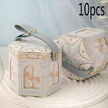 10 件旋转木马印花糖果礼盒、手持式婚礼礼品盒、派对节日礼品包装袋、糖果包装用品 - 彩色 - 查看 12