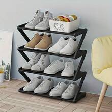1pc 4-Tier Z-Shaped Shoe Rack, Plastic Floor Standing Storage Shelf, Multi-Function High Capacity Storage Rack, Easy Assembly Floor Organizer, Suitable For Living Room, No Tools Required, Stackable, Essential For Home And Dorm, Space Saving, Home Storage For Shoes, Boots, Miscellaneous, Applicable To Hallway, Wardrobe, Living Room, Bedroom - Multicolor - View 3