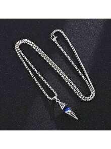 1件复古星爆蓝色心形锆石幸运石项链，男女日常佩戴皆宜 - 藍色心尖 - 查看 7