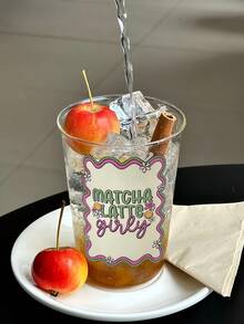 1个字母印花冰咖啡玻璃杯，大容量抹茶玻璃杯，下午茶果汁玻璃杯，冷饮玻璃杯，热饮玻璃杯，高温烘烤印花，可清洗重复使用 - 彩色 - 查看 6