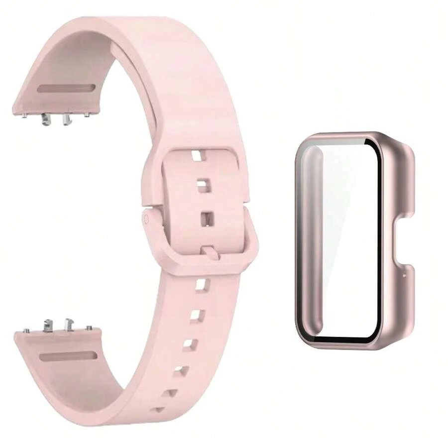 Quick-Release Silicone Wristband + Case Kit For Galaxy Fit 3 Smartwatch - 玫瑰金/玫瑰 - 查看 1