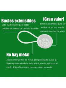 EstiloElásticos prémium para camisa de vestido, extensores de cuello, extensor de cuello invisible cómodo y premium, agrega 2,5 cm al instante, extensores de botones para camisas de vestir de hombreVersión mejorada - 10 artículos de plata - Ver 5