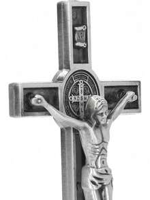 EstiloCrucifijo De Pared, Crucifijo Del Perdon, Cruz De Pared De Crucifijo, Cruz CatóLica Hecha A Mano De AleacióN De Zinc, Crucifijo CatóLico Vertical De Pared Con Base ExtraíBle (Plata)VersióN Mejorada - 1 - Ver 9