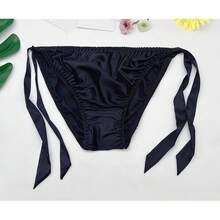Women Silk Panties Lightweight Briefs Smooth Breathable Satin Bikini,Sexyys Tie-Side Underwear Daily Fit Comfort,Black - 黑色 - 查看 6