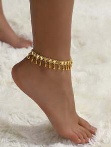 1pc Fashionable Simple Fringed Coin Anklet For Women, 18K Gold-Plated - Yellow Gold - View 9