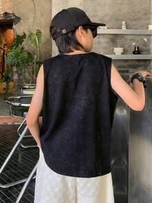 1pc Tween Boys Fashionable Casual Sleeveless Tank Top, Versatile For Summer - Black - View 2