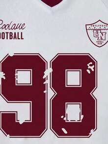 Teen Girl Numeric Print Short Sleeve T-Shirt And Cargo Pants Casual Outfit - Burgundy - View 3