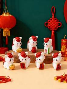 5个可爱迷你招财马树脂摆件，中国新年装饰品，树脂材质，适用于微缩景观装饰、家居和桌面摆设，也是寓意吉祥的礼物，DIY配件 - 彩色 - 查看 6