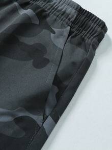 1pc Men's Street Fashion Black Camouflage Print Flap Pocket Side Drawstring Casual Jogger Pants, Comfortable & Durable - Dark Grey - View 7