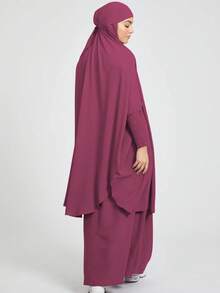 2pcs Nida Fabric Women Loose Comfortable Khimar Abaya Dress Set, Elastic Sleeve Design, Loose Fit, Conservative, Suitable For Women's Daily Wear, Prayer Hijab Jilbab - 彩色 - 查看 8