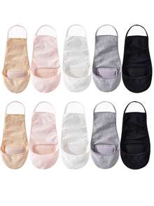 chuanwa（2） 5 pares de calcetines invisibles sin mostrar para mujer, de unicolor, ligeros, con talón antideslizante, almohadilla transpirable en la parte delantera del pie, calcetines blandos tipo barco para el verano - Multicolor - Ver 18