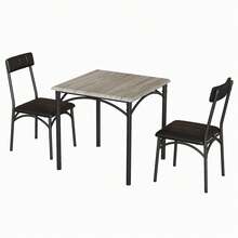 Juego de mesa de comedor de 3 piezas para 2, mesa de cocina industrial pequeña y 2 sillas, juego de mesa de desayuno para cocina, juego de mesa de desayuno para comedor, sala de estar, apartamento, espacio pequeño - Gris - Ver 6