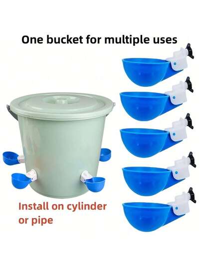 Automatisk vattenkopp för fjäderfä - Stor blå vattenkopp för kycklingar, ankor, gäss, kalkoner och kaniner - 5 delar (hink ingår ej)