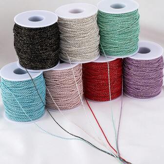 1m/5m Fashion Colorful 1.5mm Round Bead Chain, Lacquered Metal Copper Bead Chain, Wave Bead Chain For DIY Necklace, Bracelet, Jewelry Making, Accessories, Keychains, Clothing Decorations