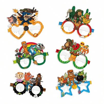 6/12件套派对拍照道具，意大利脑残派对眼镜装饰-Tralalero Tralala，意大利脑残生日派对礼品派对装饰，生日礼物，Tung Tung Tung Sahur纸眼镜