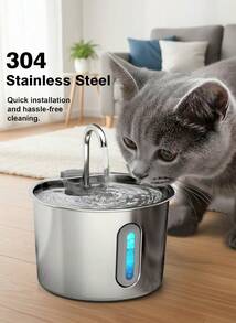 PETSIN 74oz/2.2L、108oz/3.2L 猫用饮水器，不锈钢自动宠物饮水器，适用于猫和狗，金属猫狗饮水器碗，带水龙头水位窗口，超静音泵，宠物饮水器，静音水碗分配器，猫用饮水器，易于清洁和安装，漂亮的水龙头设计，优秀的过滤系统