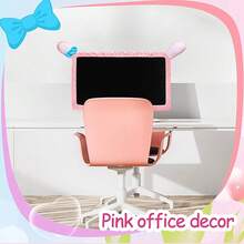 Easter 20\-29\ Cute Computer Monitor Cover With Bunny Ears Furry Elastic Monitor Dust Cover Pink Protector Accessories Laptop TV Lcd Screen Decoration For Valentine's Day Easter Tablet - Hồng - Xem 5