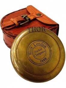 EstiloTHOR INSTRUMENTS AutéNtico BrúJula De Bolsillo De LatóN De Estilo CláSico Con Funda De Piel RúStico Para DecoracióN Del HogarVersióN Mejorada - 1 - Ver 3