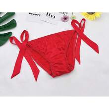 Women Silk Panties Lightweight Briefs Smooth Breathable Satin Bikini,Sexyys Tie-Side Underwear Daily Fit Comfort,Red - 紅色 - 查看 7