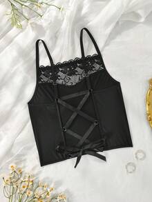 Women's Elegant French Tie Front Camisole - Black - View 6