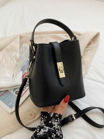 Women's Casual Crossbody Bucket Bag - Solid Color, Double-Layer Suede Material Handbag, Magnetic Clasp, Adjustable Strap Shoulder Bag - Lightweight Design, Suitable For Commuter, Leisure And Dating, Simple Style, Wide Range Of Use,Black,Suede Bag,Winter,Fall Essential