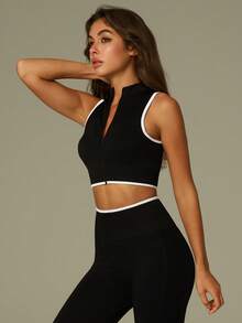 UONNOU Áo tank top thể thao không tay dành cho nữ, kiểu dáng năng động, thích hợp cho các hoạt động thể thao ngoài trời, yoga, tập gym, chạy bộ, mặc hàng ngày, đi làm, dự tiệc, lễ hội, bộ đồ thể thao ngoài trời thời trang bốn mùa, phong cách xuân/thu. - màu đen - Xem 4