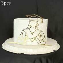 1个/3个金色亚克力人像毕业蛋糕装饰插牌，适合毕业派对DIY蛋糕装饰 - 彩色 - 查看 12