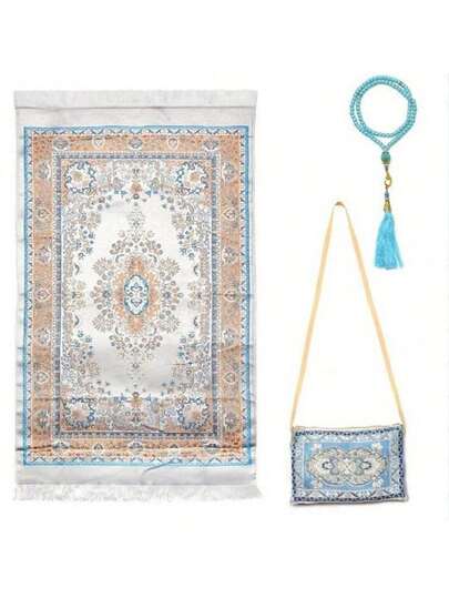 1 pieza Alfombra de oración con bolsa de rosario - Material de poliéster ligero y portátil, adecuado para Eid, Ramadán y otras ocasiones especiales - Tamaño: 27.75 X 43.30 pulgadas, todo el año, decoración de Ramadán