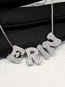 Customized Zirconia Letter Necklace, Sliding Letter Pendant Necklace, Women's Jewelry, Personalized Valentine's Day Gift, Birthday, Anniversary Gift - Multicolor - View 3