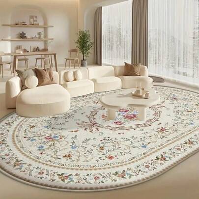 1pc Beige Bohemian Vintage Floral Print Rug, Holiday Decor Rug, Foldable Soft Comfortable Rug Mat, Fluffy Cozy Carpet, Best New Year Gift For Family & Friends, Living Room Rug, Sofa Seat Rug, Area Small Rug, Creative Versatile Home Decor Carpet, Large Size Rug For Living Room, Bedroom Rug, Room Decor, Entryway Rug, Closet Rug