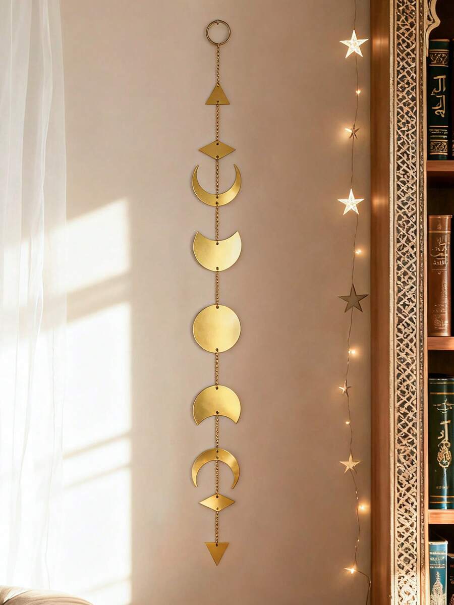 1pc Acrylic Starry Sky Wall Decor, Gold Moon Phase Hanging Ornament, Modern Astrology Home Art, Boho Style Living Room/Bedroom Wall Decoration - Gold - View 1