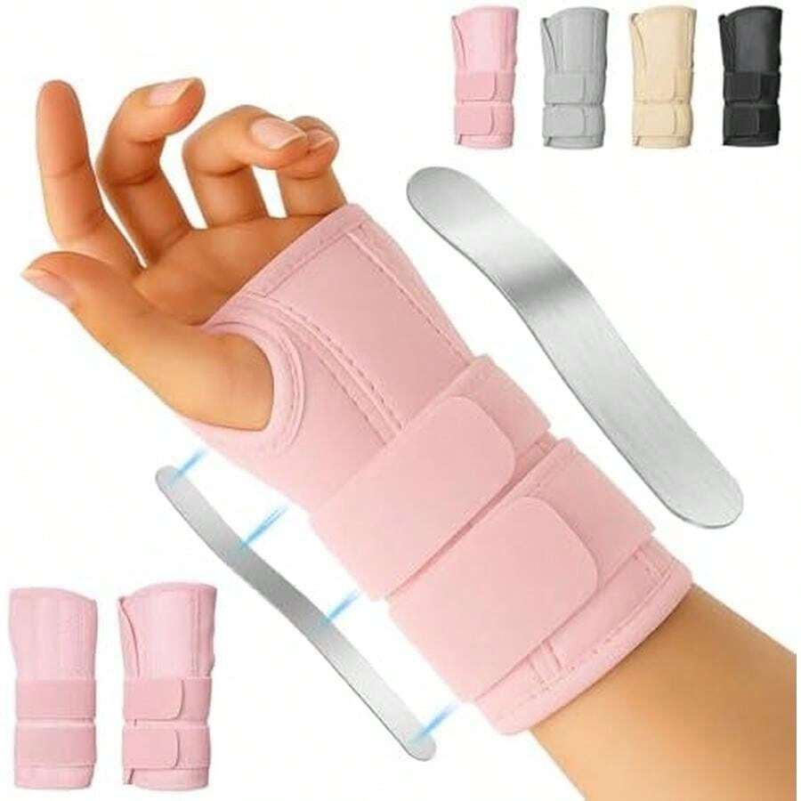 2PCS Muñequeras Para Aliviar El Túnel Carpiano, Muñequera Ajustable con 2 Placas de Aluminio Desmontables, Muñequera Ortopedica, Cómoda y Transpirable, Adecuada Tanto para Mujeres Como para Hombres (Negro) - Rosa - Ver 1