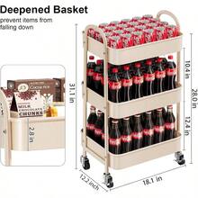 3 Tier Rolling Cart Metal With Wheels, Heavy Duty White Three Tiered Cart Organizer On Wheels, Utility Roller Storage Carts Art, Nursery, Diaper Caddy, Snack, Book, Nail, Cleaning Supplies - 淺米色 + 三層 + 杯子 + 掛鉤 - 查看 10