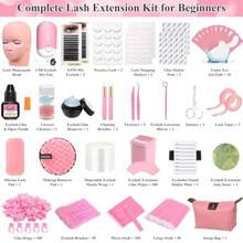 DLashes Kit For Eyelash Extension Beginner Lash Tech Starter Kit With Eye Lash Mannequin Head Profional Eyelash Extension Kit With Lash Fan Extension Glue And Eyelash Remover For Practice Training - Pink - View 2