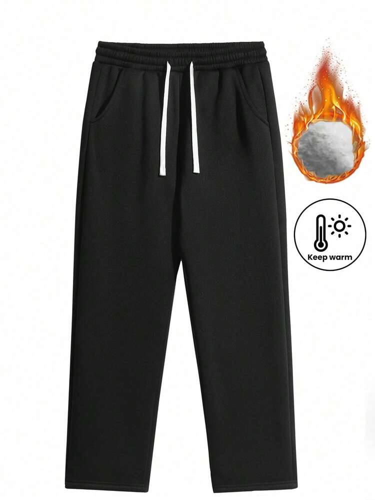 Men's Thermal Lined Loose Fit Casual Sweatpants, Black, Autumn/Winter - Black - View 1
