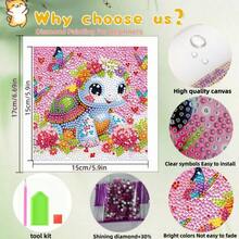 一套儿童手工钻石画套装，DIY卡通动物钻石马赛克艺术套装，节日手工材料，包含画布、钻石包、工具，尺寸5.9英寸*5.9英寸，适合家居墙面和桌面装饰，儿童节日礼物和朋友节日礼物 - 彩色 - 查看 3