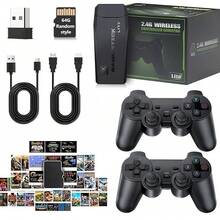 M8 复古游戏机，4K 分辨率，内置 20,000+ 款经典游戏，支持 PS1、MD、SFC、FC、GBA、GBC、GB、MAME 模拟器，配备 2 个无线手柄，64GB 存储空间，便携式童年游戏设备，Dendy 品牌，适用于电视，儿童礼物，黑色 - 黑色 - 查看 2