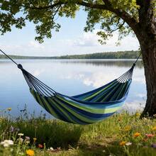 2-Person Colorful Canvas Hammock, Camping Hammock Suitable For Patio, Garden, Backyard, Outdoor And Indoor Use (Red, Blue)