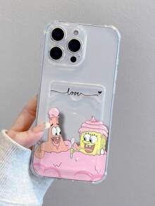 SpongeBob SquarePants 1pc Cute & Fun Transparent Card Holder, Ice Cream, Spongebob, Star Line, Heart Pattern Shockproof Phone Case Compatible With Apple 11/12/12 Pro Max/14 Pro Max/15/15 Pro/16/16 Pro Max - Multicolor - View 2