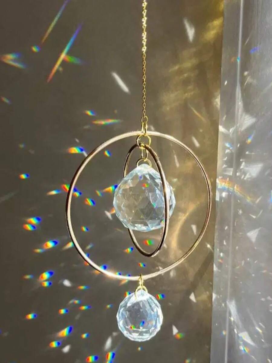 1pc Golden Circle Sun Catcher Crystal Ball Window Wind Chime Gift, Garden Sunshine Rainbow Catcher