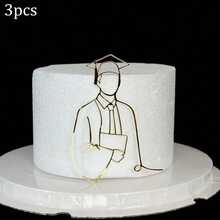 1个/3个金色亚克力人像毕业蛋糕装饰插牌，适合毕业派对DIY蛋糕装饰 - 彩色 - 查看 10