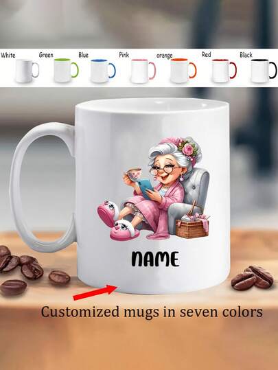 1 stuk personaliseerbare koffiemok exclusief voor oma, gegraveerde naam, geschikt voor verjaardagen, Moederdag, Kerstmis en andere gelegenheden. Kan ook gebruikt worden als gepersonaliseerd theekopje als cadeau voor vrouwen, oma's, koffie- en theeliefhebbers, vooral geschikt voor ouderen. Deze koffiemok is geschikt voor kantoor, thuis, café en andere gelegenheden, een ideale keuze voor thuis, op kantoor of als cadeau. Cartoonstijl, stevig en duurzaam handvat, een perfect familiecadeau.