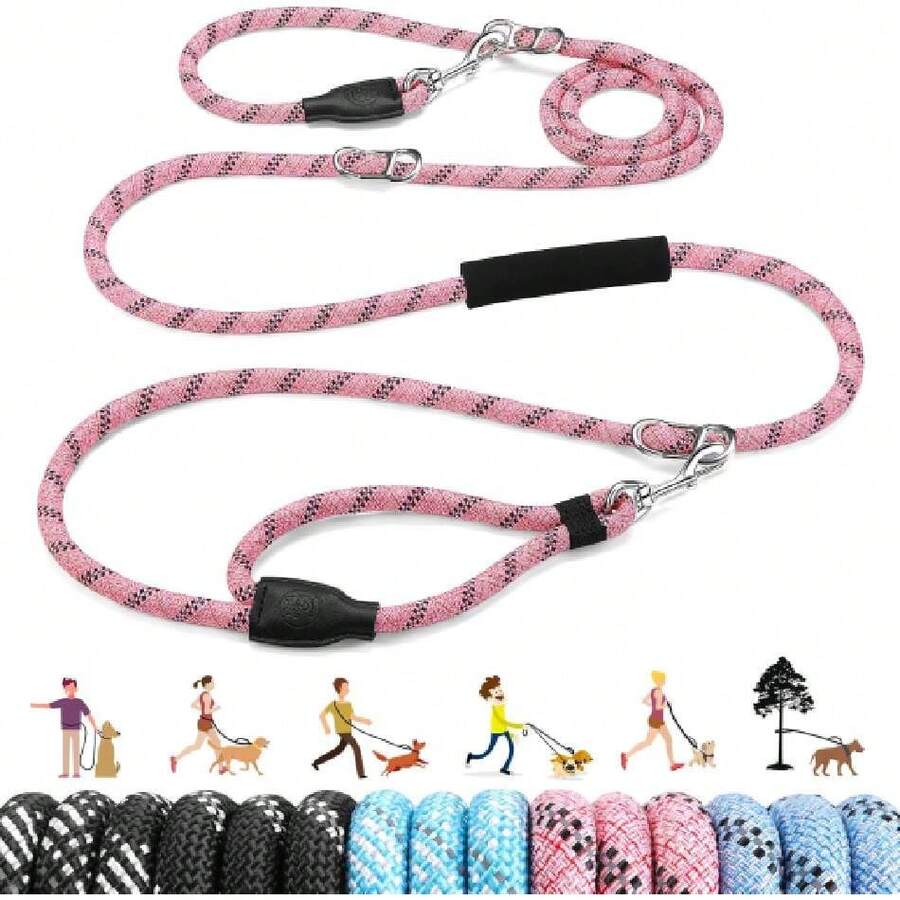 Correa para Perro Multifunción 8 en 1 - Correas de Manos Libres Ajustable 3m, Antitirones y Reflectante, 12mm Correas para Perros Grandes Medianos, Ideal para Pasear, Entrenar y Correr,37280428 - Rosa vieja - Ver 1