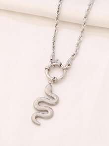 1件装不锈钢蛇形项链，男女皆宜，时尚简约，18K镀金动物吊坠项链首饰 - 項鍊Style3 - 查看 4