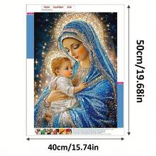 5D钻石画套装 - 圣母玛利亚与耶稣主题，全钻钻石马赛克DIY工艺品，适合家居墙面装饰和礼品赠送 - 彩色 - 查看 11