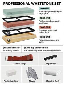 8pcs Sharpener Set, Sharpener Double Sided 400/1000 3000/8000 Gravel Sharpener Suitable For Knife Blades Sharpener With Angle Guided Non Slip Base Leather Shovel - Multicolor - View 2