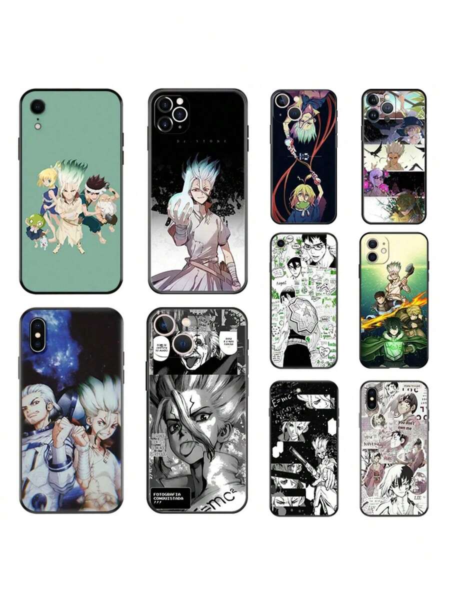 Funda Mate para Teléfono Compatible con 16 Plus 15 14 13 12 11 Pro Max Mini 7 8 XR 16Pro XSMax Dr. STONE Anime Negra Suave, Funda compatible con funda 17 pro max, funda 17 pro, funda 17, funda 16, funda 16 pro max, funda 15 - UUAZA01 - Ver 1