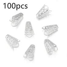 100pcs/Pack Iron Four-Leaf Clover Hollow Flower Cup Tassel Cap, 10.5X16mm Metal Jewelry Making Bead Cap, Jewelry Base, Pendant, Necklace Tassel Accessory, Handmade DIY Bead Cap Spacer Craft Supplies - Four-leaf Wine Glass Holder - View 13