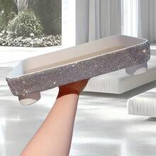 1pc Sparkling Faux Diamond Tray, Cosmetic Storage Organizer, Perfume Stand, Entryway Decorative Accessory, Key Holder Tray - Plastic Jewelry Organizer Box - Multicolor - View 4